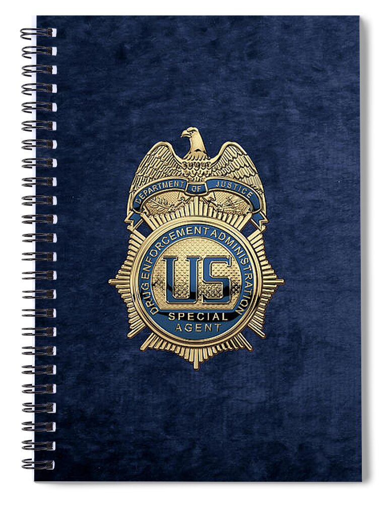  ‘law Enforcement Insignia & Heraldry’ Collection By Serge Averbukh Spiral Notebook featuring the digital art Drug Enforcement Administration - D E A Special Agent Badge over Blue Velvet by Serge Averbukh