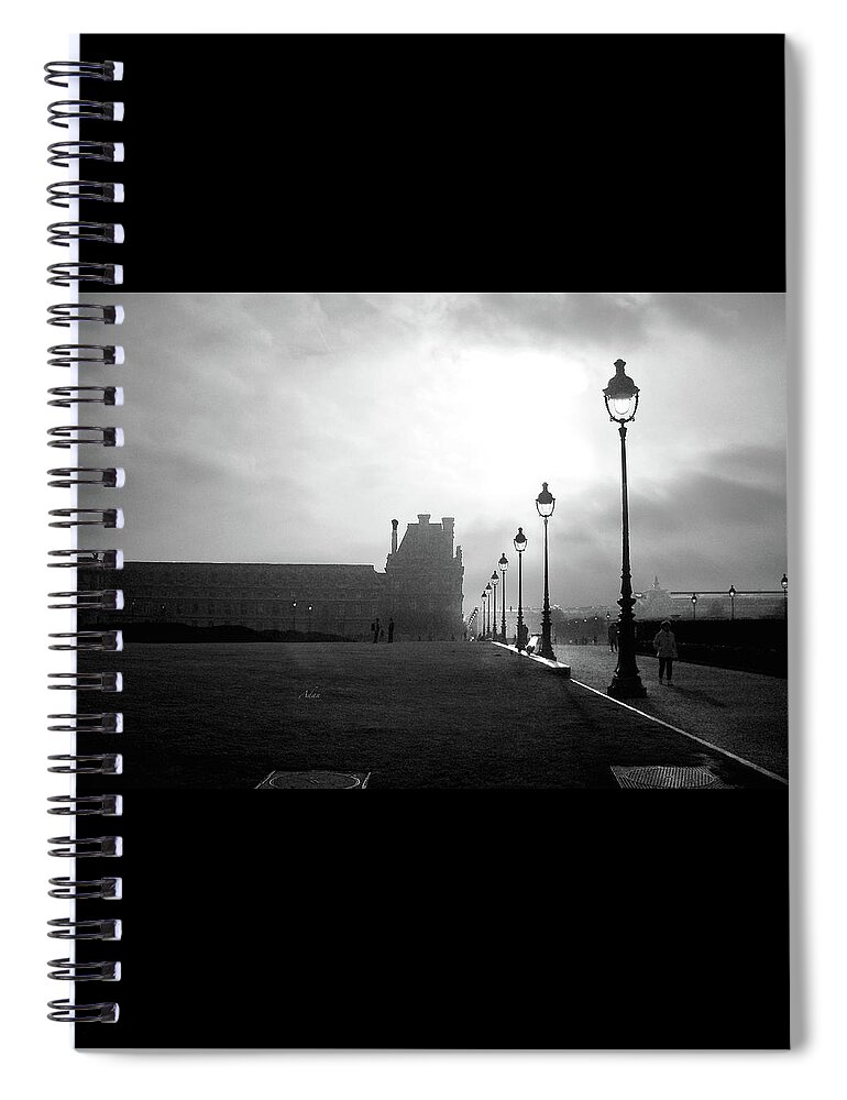 Paris Spiral Notebook featuring the photograph To the Tuileries Paris Lamps BW by Felipe Adan Lerma
