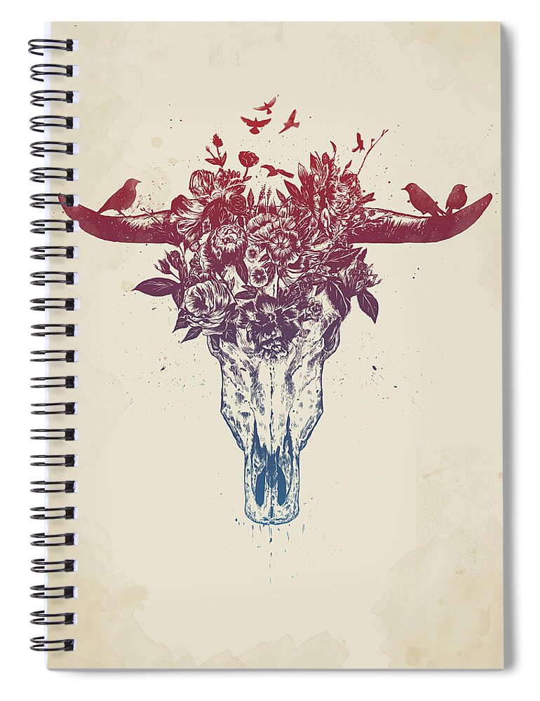Bull Spiral Notebook featuring the drawing Dead summer by Balazs Solti