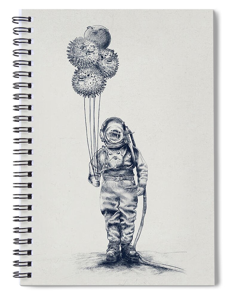 Pen And Ink Spiral Notebook featuring the drawing Balloon Fish option by Eric Fan