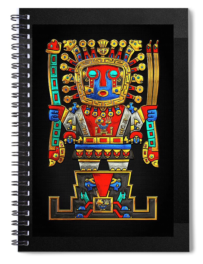 Treasures Of Pre-columbian America’ Collection By Serge Averbukh Spiral Notebook featuring the digital art Incan Gods - The Great Creator Viracocha on Black Canvas by Serge Averbukh
