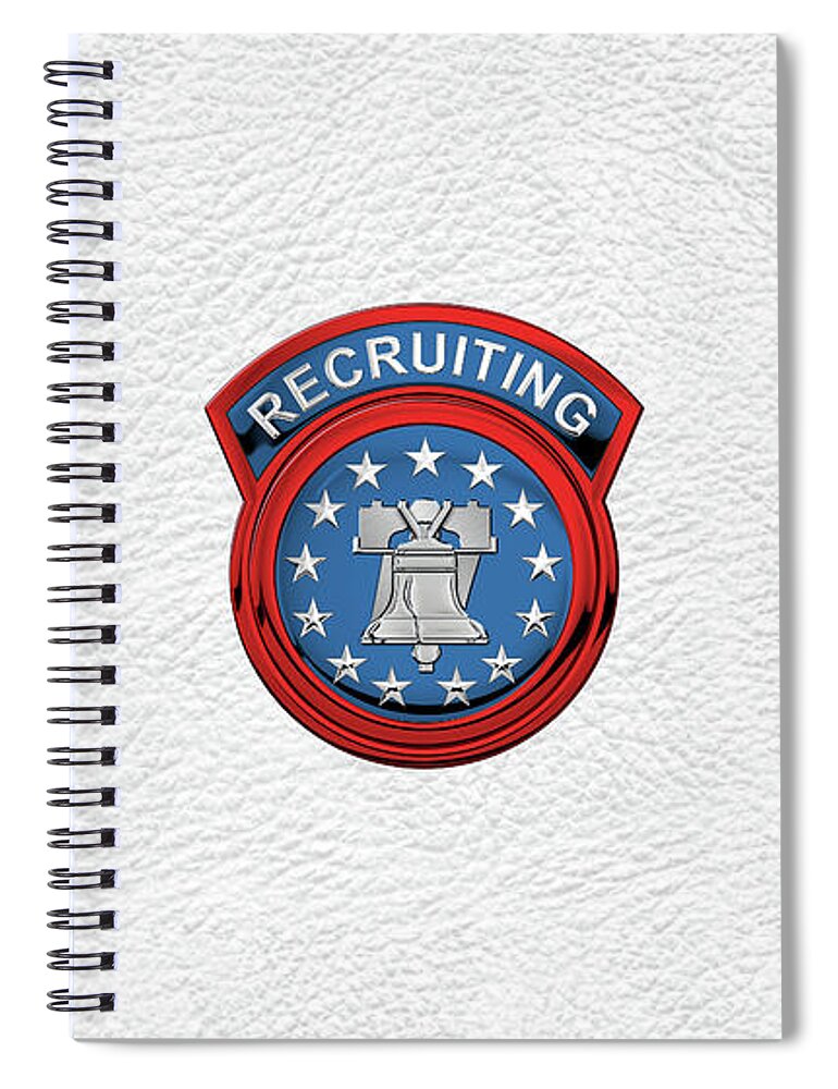 Military Insignia & Heraldry By Serge Averbukh Spiral Notebook featuring the digital art Army Recruiting Command - U S A R E C Insignia over White Leather by Serge Averbukh