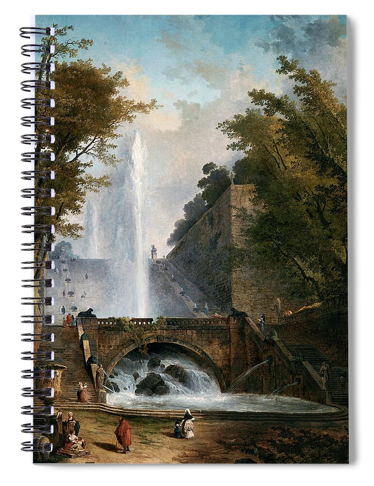 Stair And Fountain Spiral Notebook featuring the painting Stair and Fountain in the Park of a Roman Villa by Xzendor7