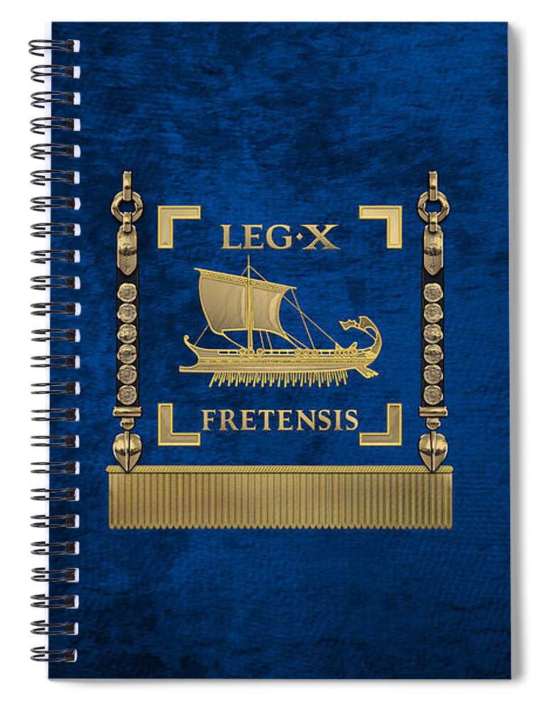 ‘rome’ Collection By Serge Averbukh Spiral Notebook featuring the digital art Trireme Standard of the 10th Legion of the Strait - Blue Vexilloid of Legio X Fretensis by Serge Averbukh