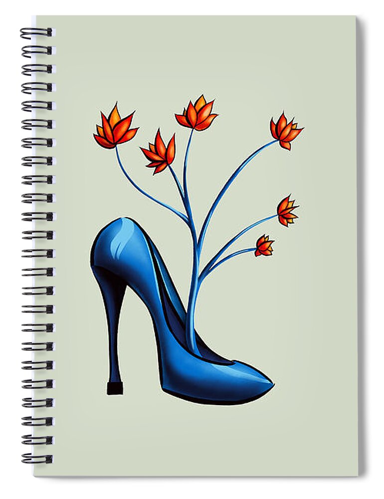 Shoe Spiral Notebook featuring the digital art High Heel Shoe And Flower Bouquet Art by Boriana Giormova