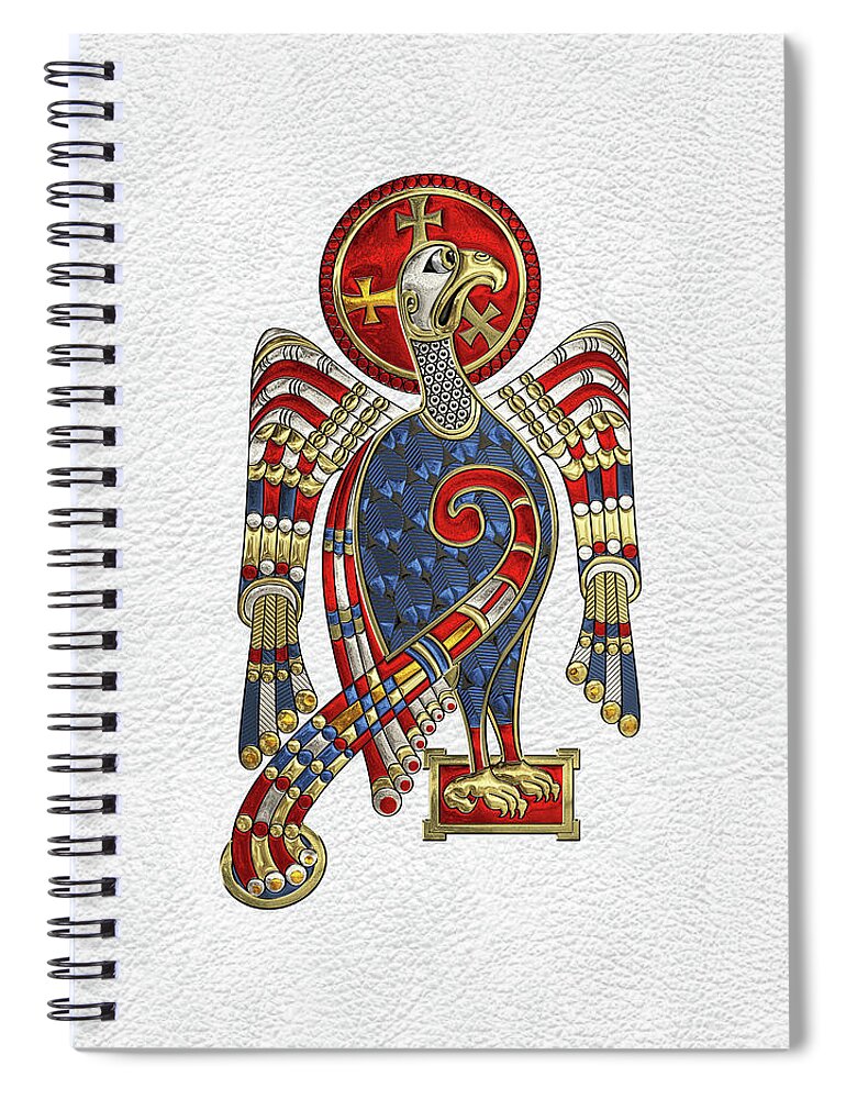 ‘celtic Treasures’ Collection By Serge Averbukh Spiral Notebook featuring the digital art Sacred Celtic Eagle over White Leather by Serge Averbukh