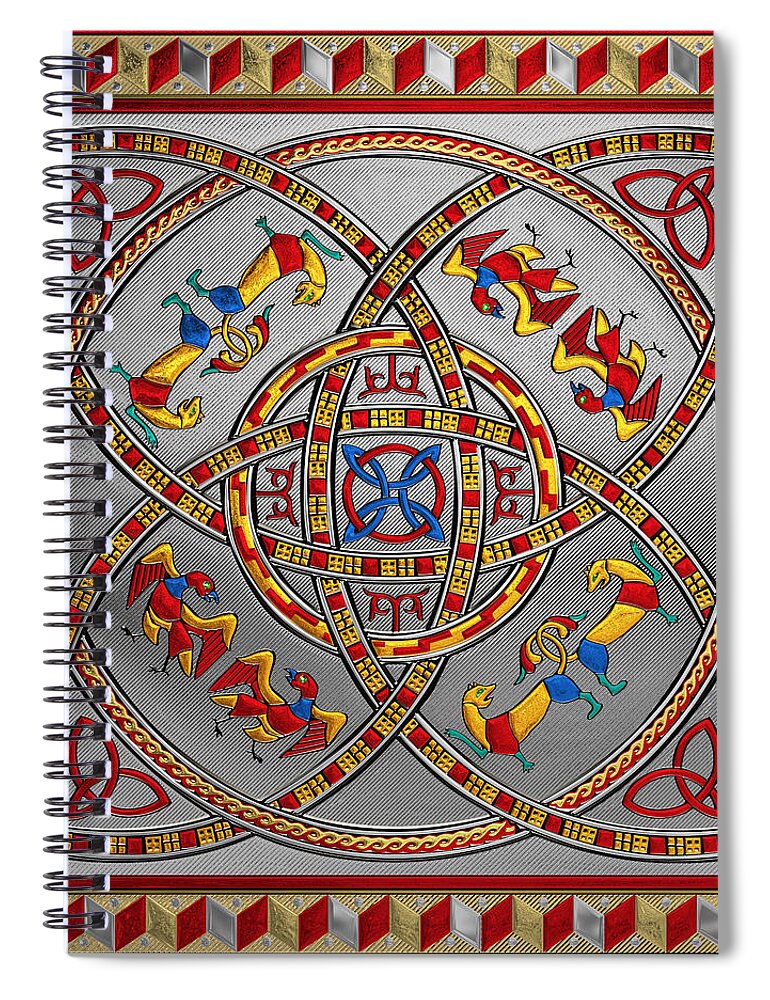 ‘celtic Treasures’ Collection By Serge Averbukh Spiral Notebook featuring the digital art Sacred Celtic Dara Knot Cross with Triquetras Lions and Eagles by Serge Averbukh