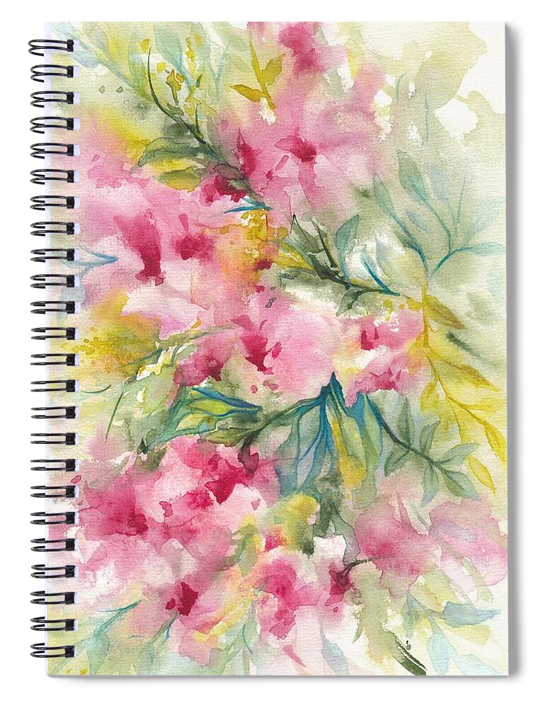 Abstract Spiral Notebook featuring the painting Dreamy Pink Floral by Ivana Westin