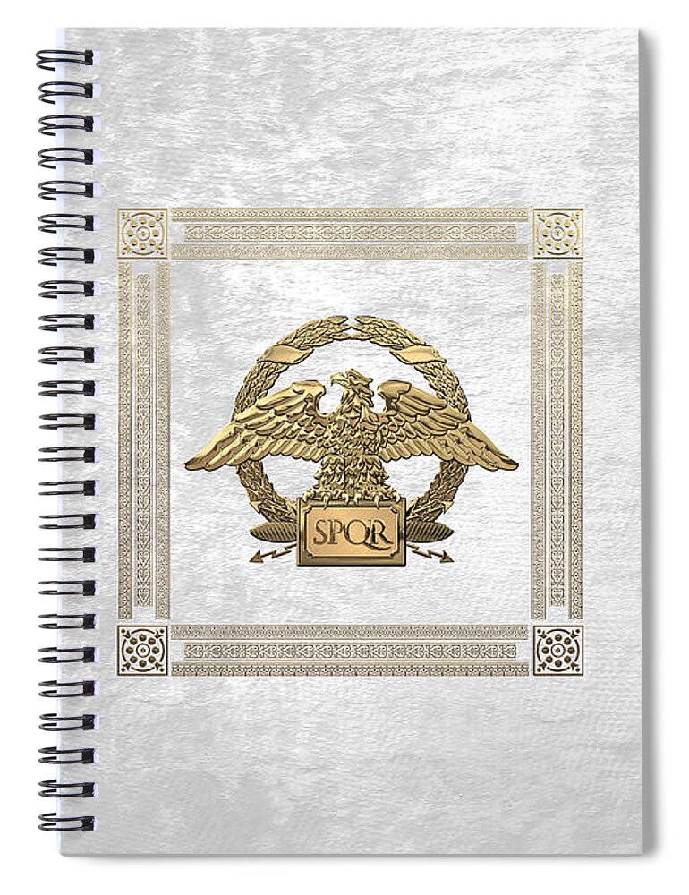 ‘treasures Of Rome’ Collection By Serge Averbukh Spiral Notebook featuring the digital art Roman Empire - Gold Roman Imperial Eagle over White Velvet by Serge Averbukh