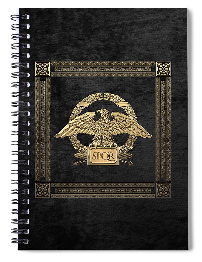 ‘treasures Of Rome’ Collection By Serge Averbukh Spiral Notebook featuring the digital art Roman Empire - Gold Roman Imperial Eagle over Black Velvet by Serge Averbukh