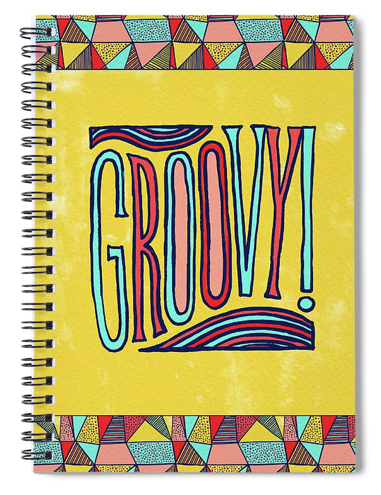 Groovy Spiral Notebook featuring the drawing Groovy by Jen Montgomery