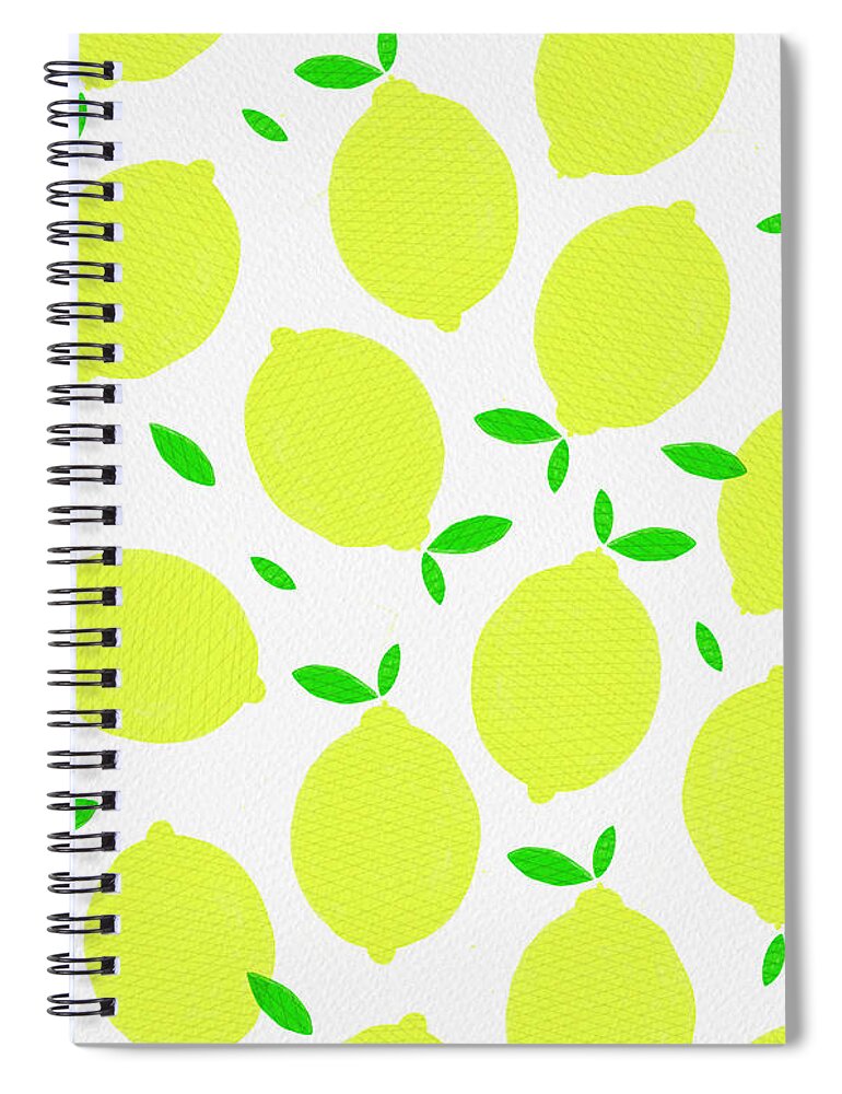 Lemons Spiral Notebook featuring the painting Sunny Lemon Pattern by Jen Montgomery