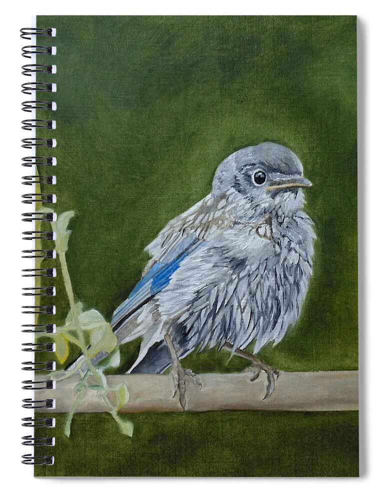 Bluebird Spiral Notebook featuring the painting Composed Newcomer by Angeles M Pomata