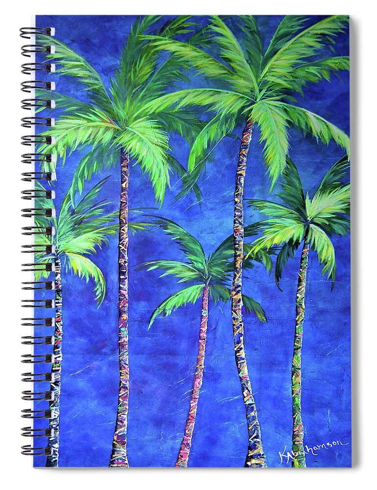 Princeville Palms Spiral Notebook featuring the painting Colorful Family of Five Palms by Kristen Abrahamson