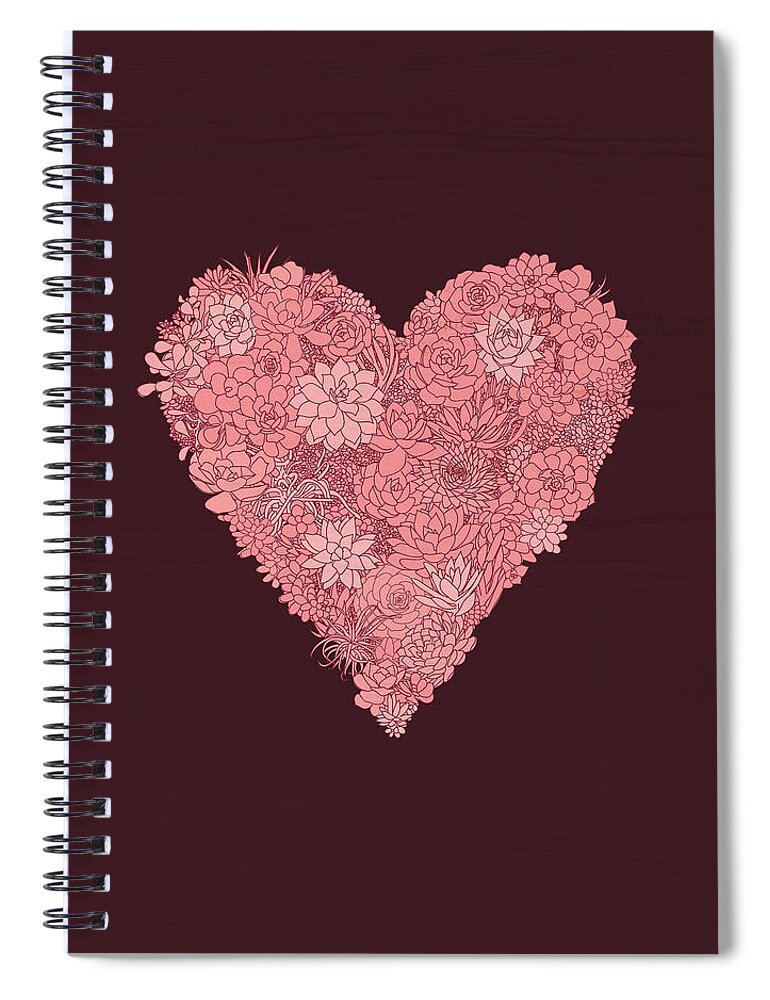 Succulents Spiral Notebook featuring the painting Pink Succulent Heart Dark Background by Jen Montgomery