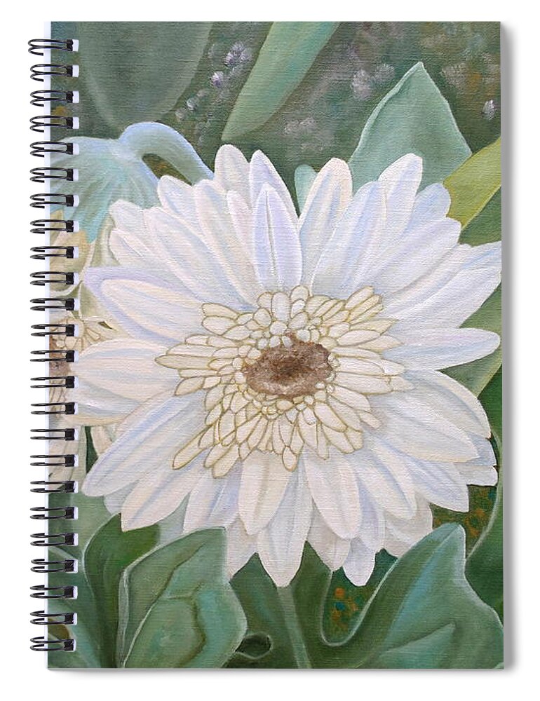Gerbera Spiral Notebook featuring the painting White Gerbera by Angeles M Pomata