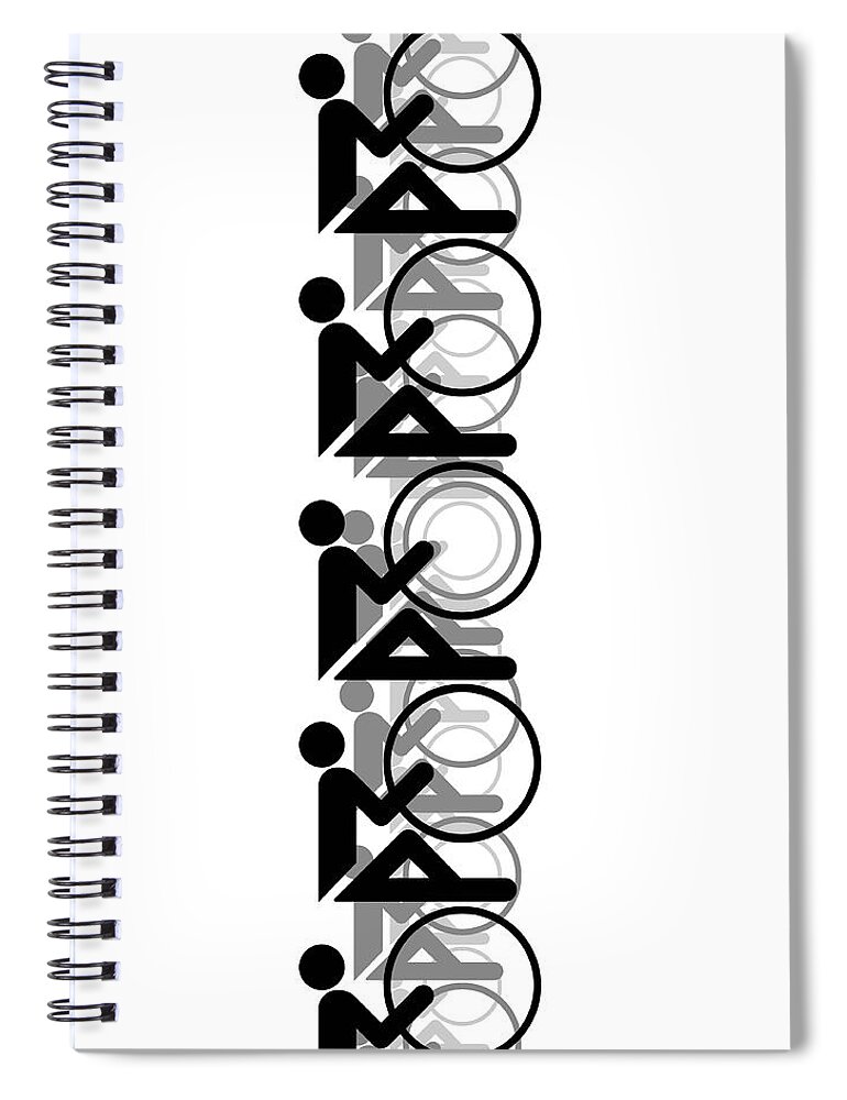 Action Spiral Notebook featuring the digital art The Bicycle Race 2 Black On White by Brian Carson