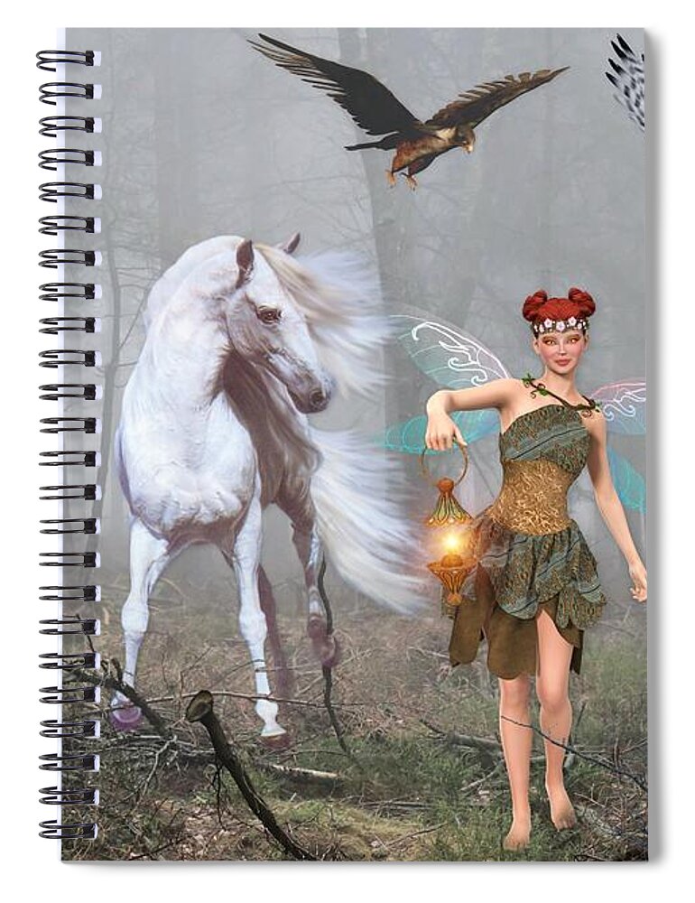 Fairy Spiral Notebook featuring the digital art As Darkness Falls by Morag Bates