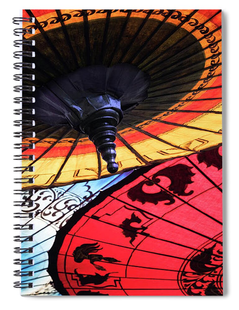 Umbrella Spiral Notebook featuring the photograph Asian Umbrellas by Patty Colabuono