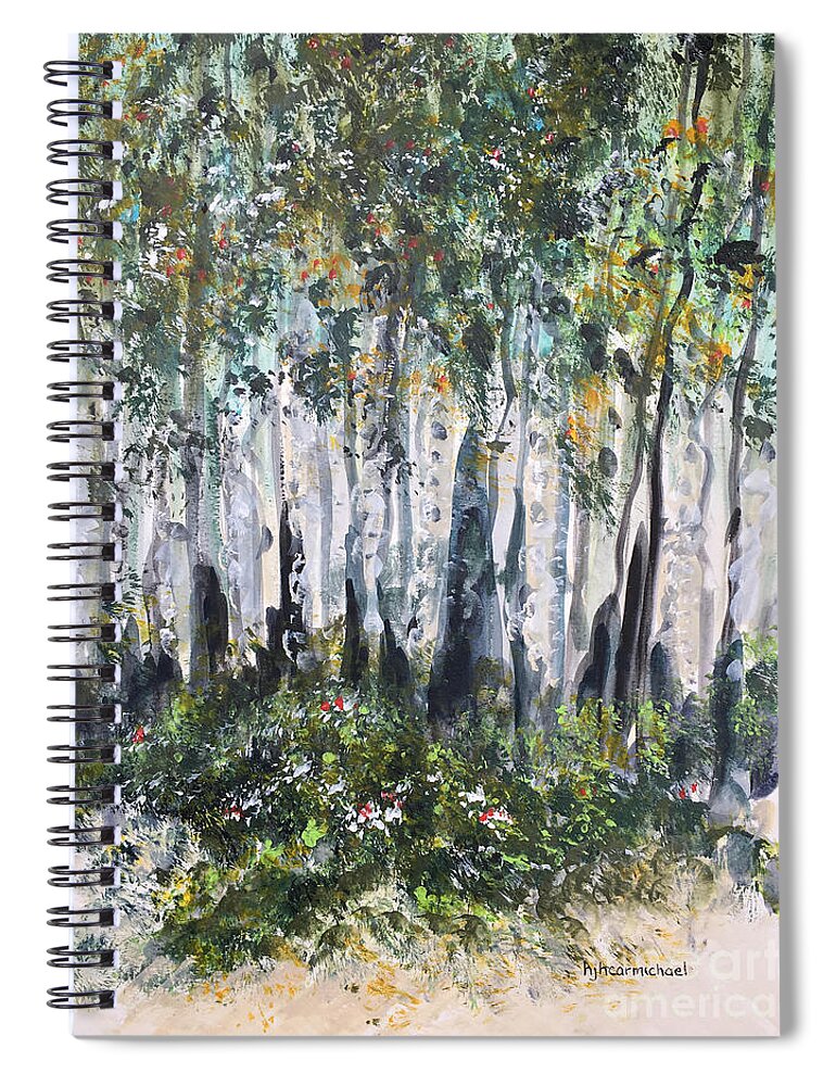 Trees Spiral Notebook featuring the painting Aspenwood by Holly Carmichael