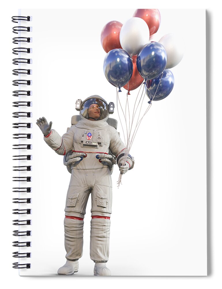 Astronaut Spiral Notebook featuring the digital art Astronaut with Happy Balloons by Betsy Knapp