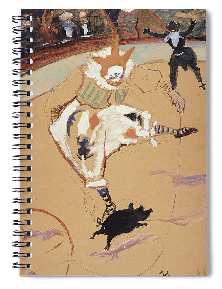 19th Century Art Spiral Notebook featuring the painting At the Circus Fernando - Medrano with a Piglet by Henri de Toulouse-Lautrec