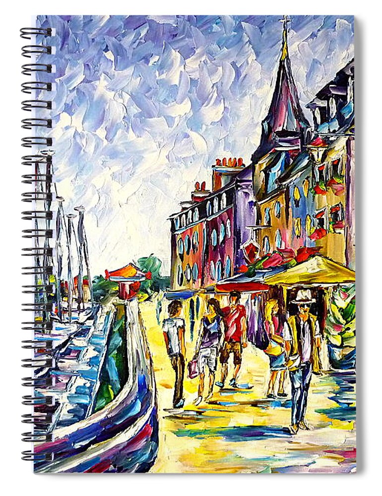Harbor Painting Spiral Notebook featuring the painting At The Harbor Of Honfleur by Mirek Kuzniar