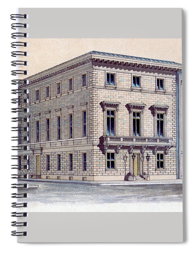 Athenaeum Of Philadelphia Spiral Notebook featuring the mixed media Athenaeum Perspective by John Notman