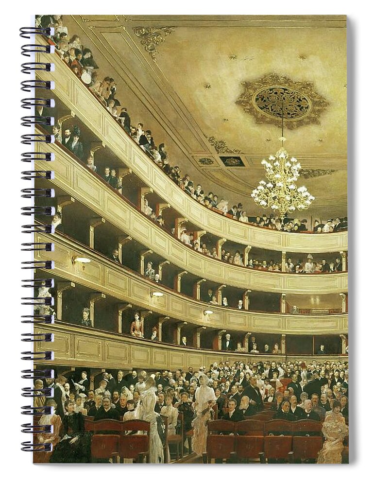Gustav Klimt Spiral Notebook featuring the painting Auditorium in the 'Altes Burgtheater', the old Court Theatre, replaced by a new building in 1888. by Gustav Klimt -1862-1918-