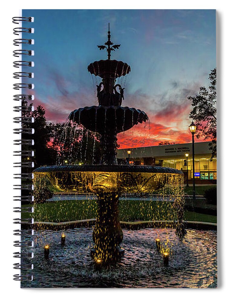 Augusta University Fountain Sunset Ga Spiral Notebook featuring the photograph Augusta University Fountain Sunset GA by Sanjeev Singhal
