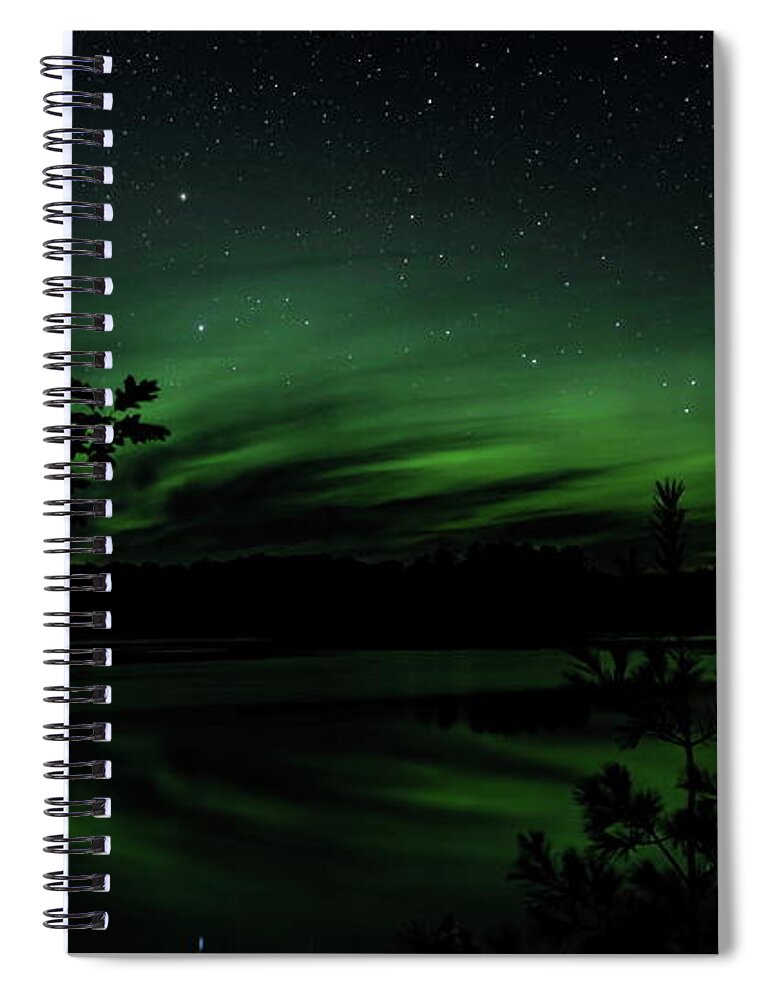 Aurora Borealis Spiral Notebook featuring the photograph Aurora Behind The Trees by Dale Kauzlaric