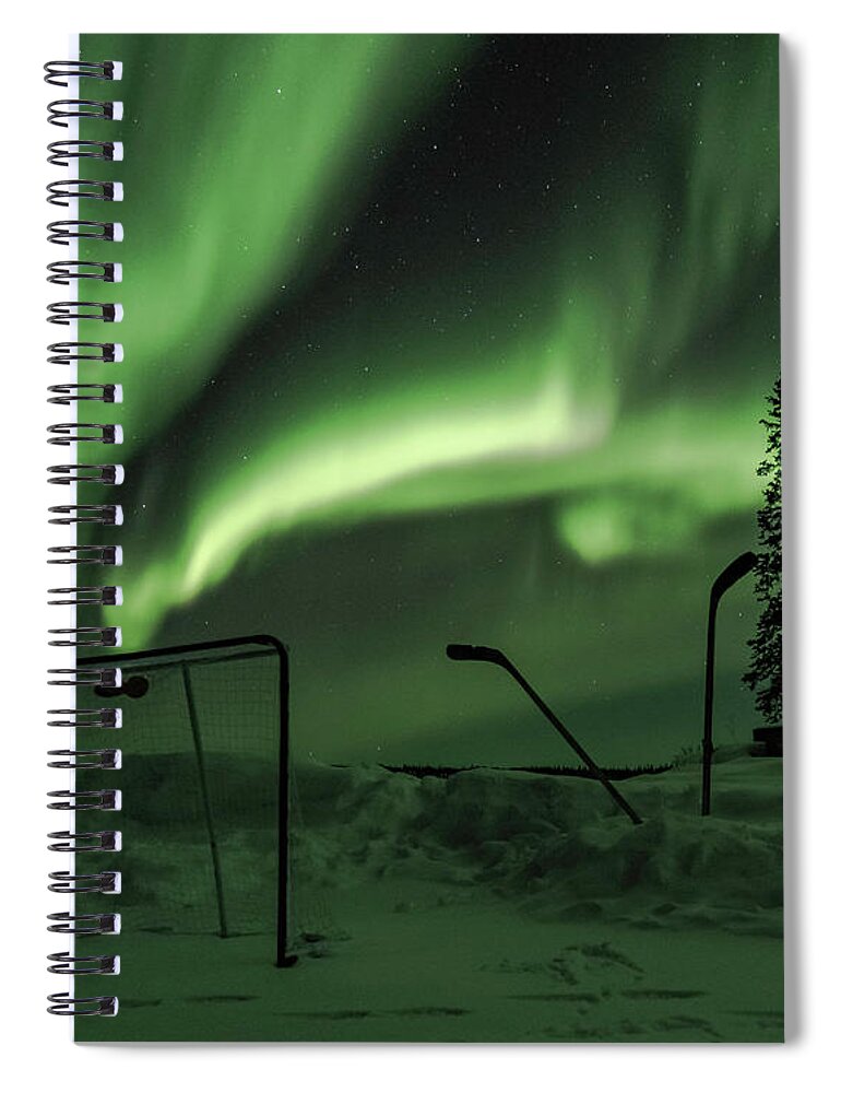 Aurora Borealis Spiral Notebook featuring the photograph Aurora Hockey by Laura Hedien