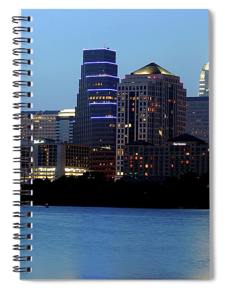 Water's Edge Spiral Notebook featuring the photograph Austin Skyline Just After Sunset by Xjben
