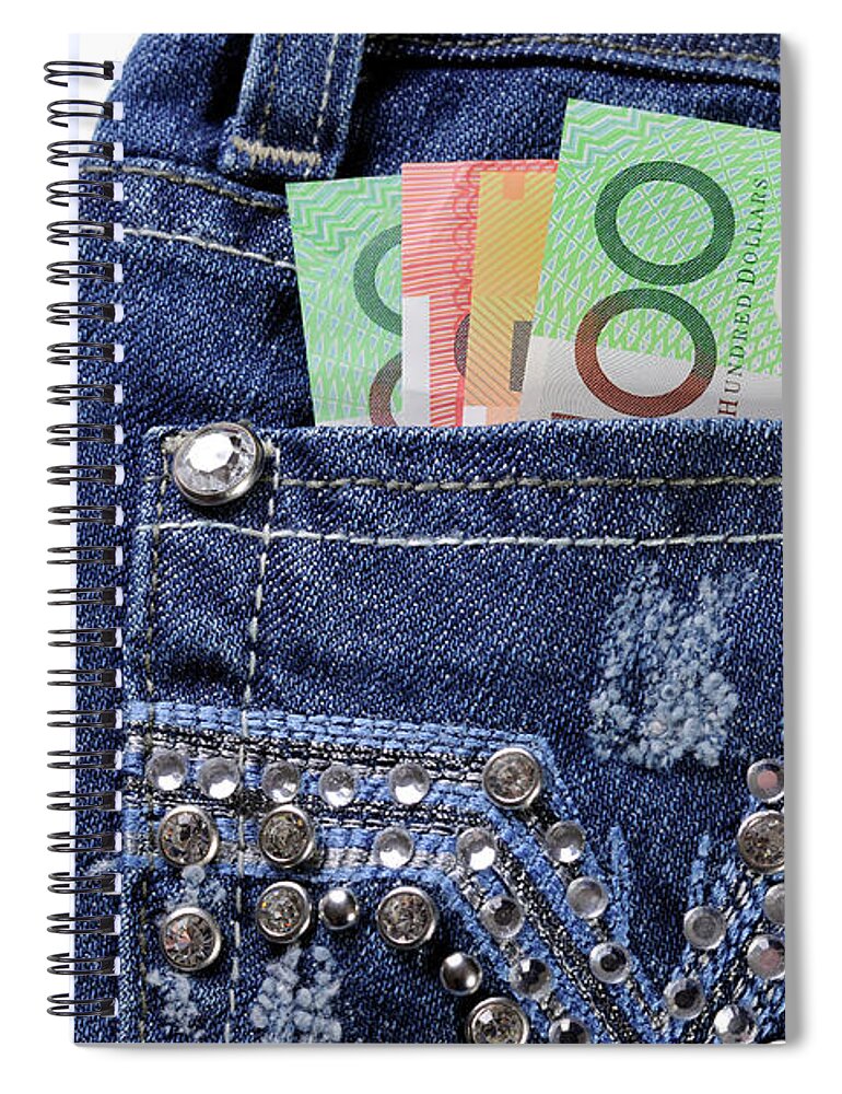 Money Spiral Notebook featuring the photograph Australian money in back pocket by Milleflore Images