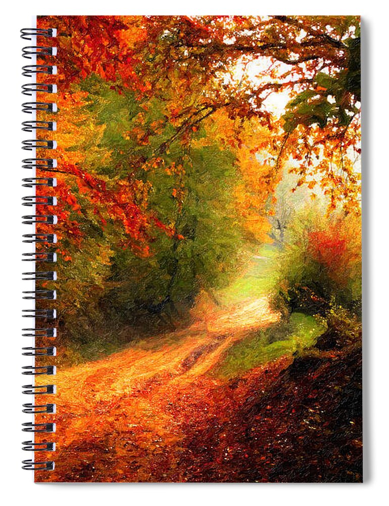 Crimson Spiral Notebook featuring the mixed media Autumn Country Walk by Chris Armytage