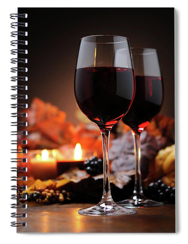 Event Spiral Notebook featuring the photograph Autumn Decoration With Wine And Candle by Moncherie