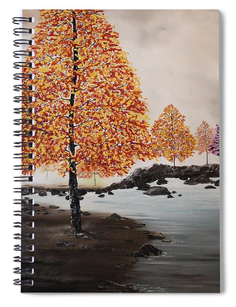 Autumn Spiral Notebook featuring the painting Autumn Lake by Berlynn