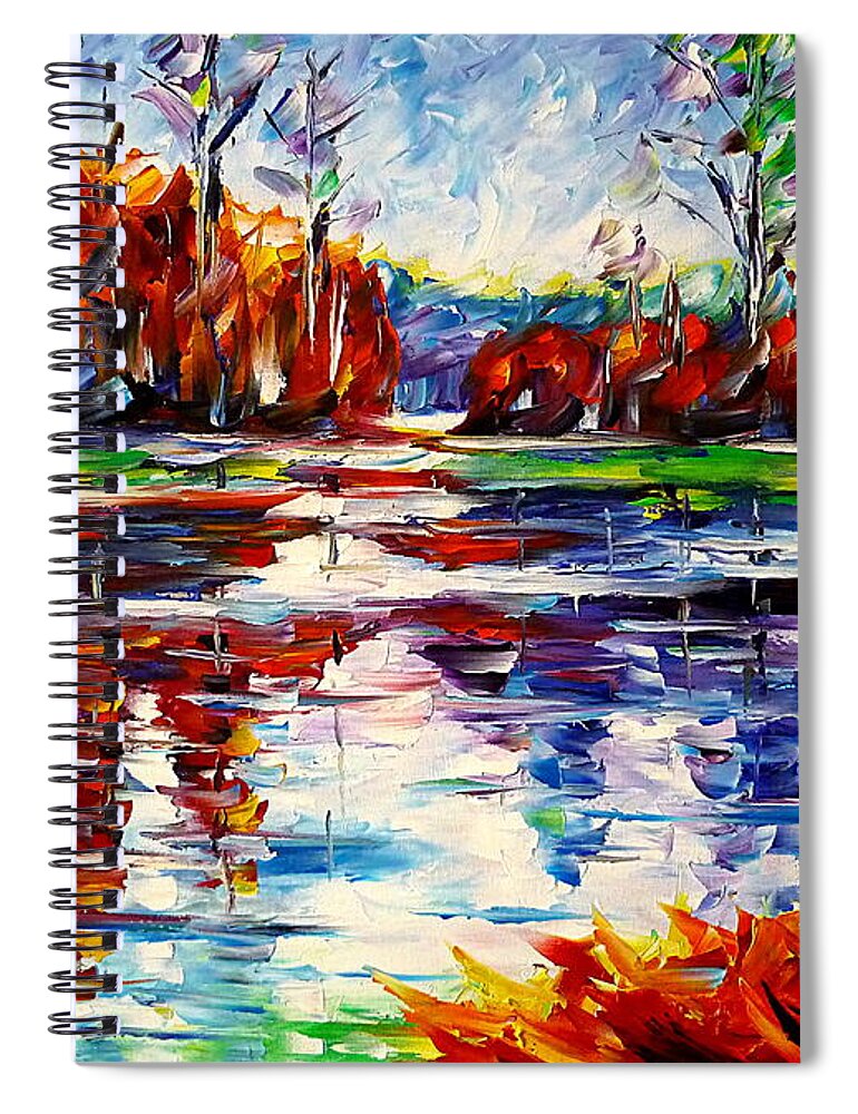 Autumn Lovers Spiral Notebook featuring the painting Autumn Lake by Mirek Kuzniar