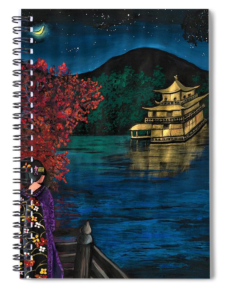 Autumn Spiral Notebook featuring the painting Autumn night scene, Japan by Tara Krishna