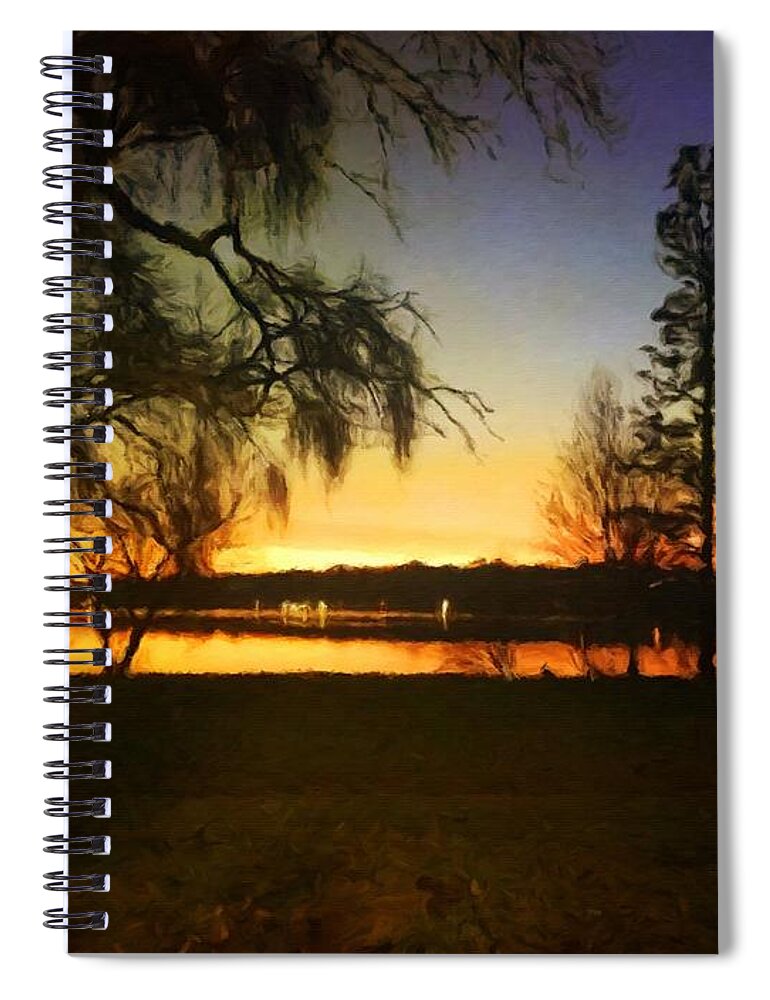 Seattle Spiral Notebook featuring the digital art Autumn Sunset by Paisley O'Farrell