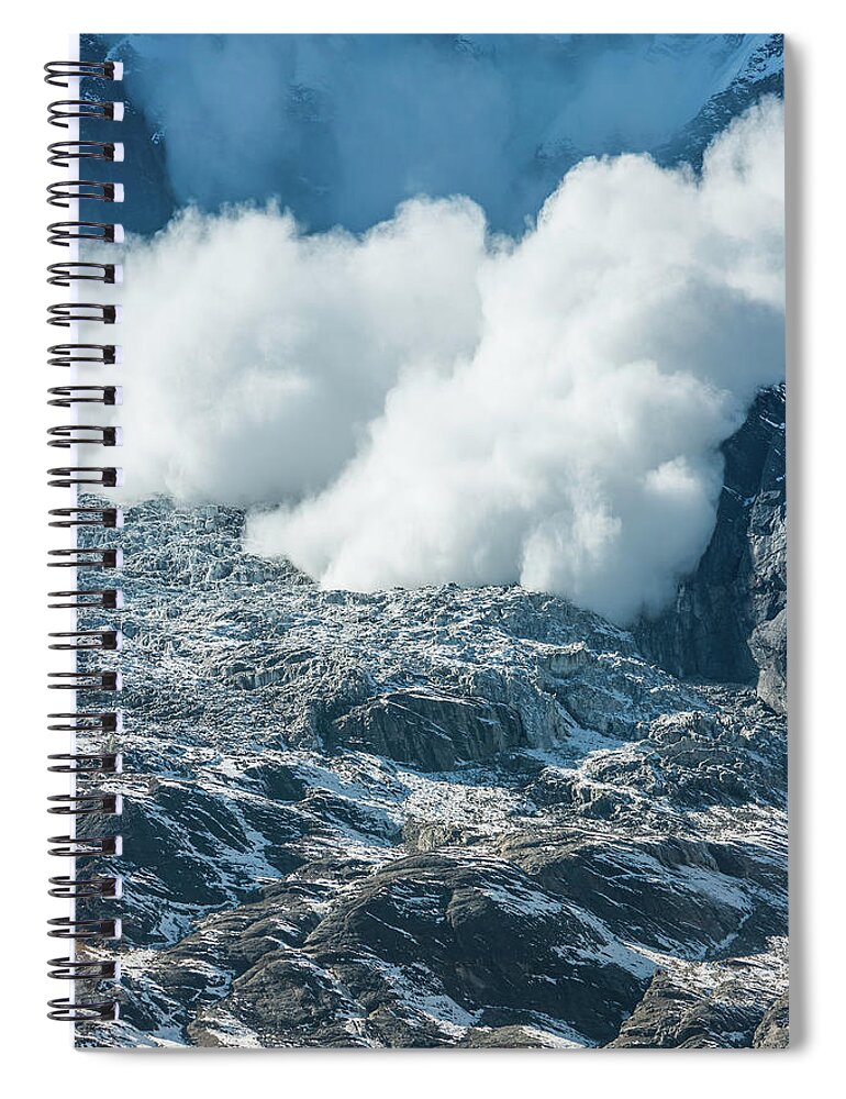 Scenics Spiral Notebook featuring the photograph Avalanche Snowfall Cascading Down by Fotovoyager