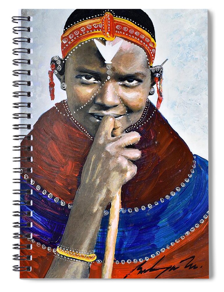 African Art Spiral Notebook featuring the painting B-410 by Martin Bulinya