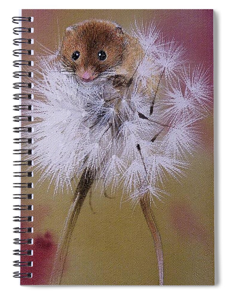 Russian Artists New Wave Spiral Notebook featuring the painting Baby Mouse on Dandelion by Alina Oseeva