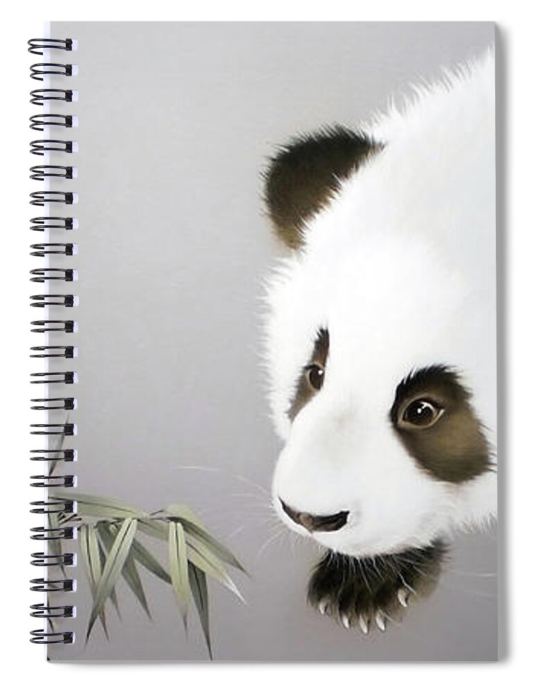 Russian Artists New Wave Spiral Notebook featuring the painting Baby Panda - Explorer by Alina Oseeva