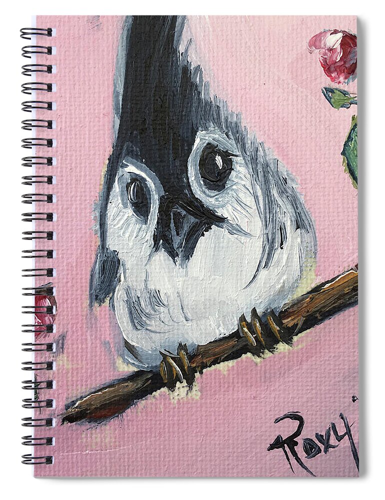 Titmouse Spiral Notebook featuring the painting Baby Tufted Tit Mouse by Roxy Rich