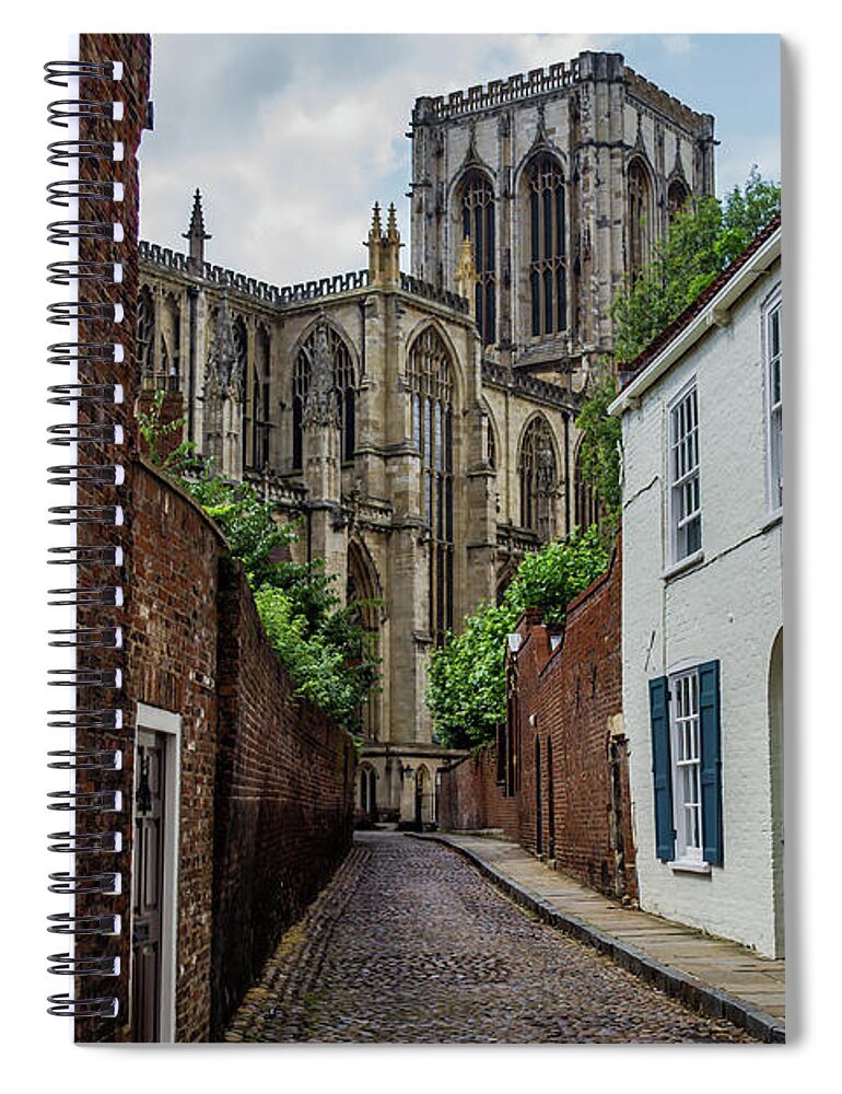 Ancient Spiral Notebook featuring the photograph Back alley to York Minster by Scott Lyons