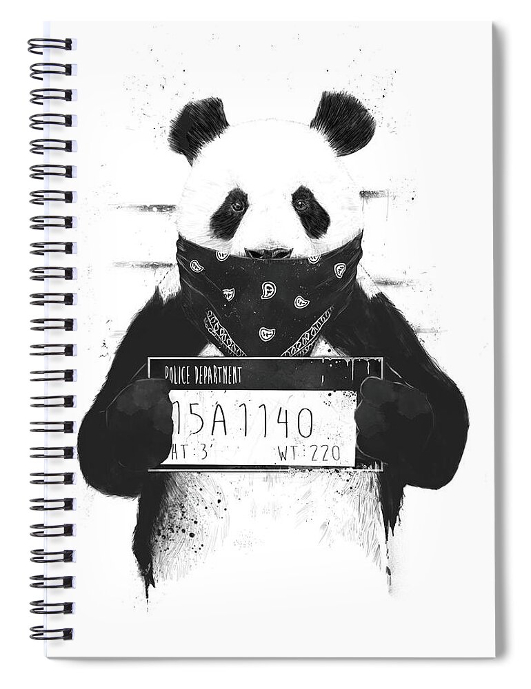 Panda Spiral Notebook featuring the drawing Bad panda by Balazs Solti