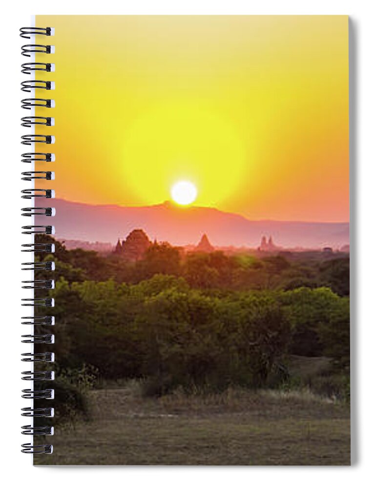 Travel Spiral Notebook featuring the photograph Bagan sunset by Ann Moore