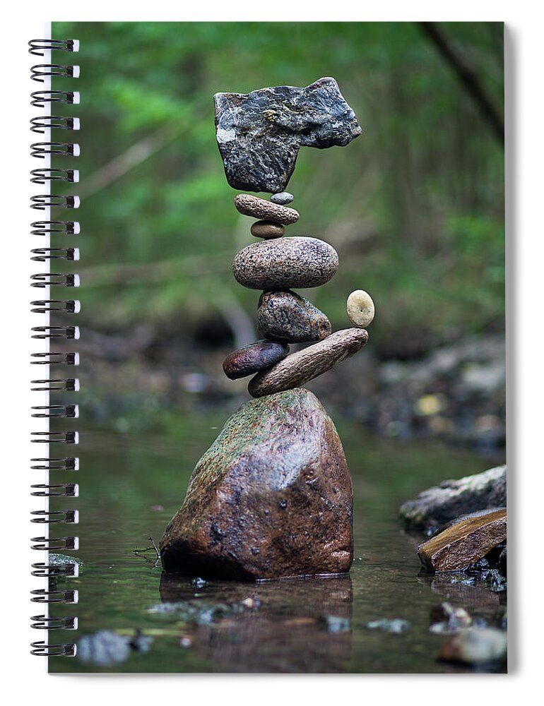Meditation Zen Yoga Mindfulness Stones Nature Land Art Balancing Sweden Spiral Notebook featuring the sculpture Balancing art #18 by Pontus Jansson