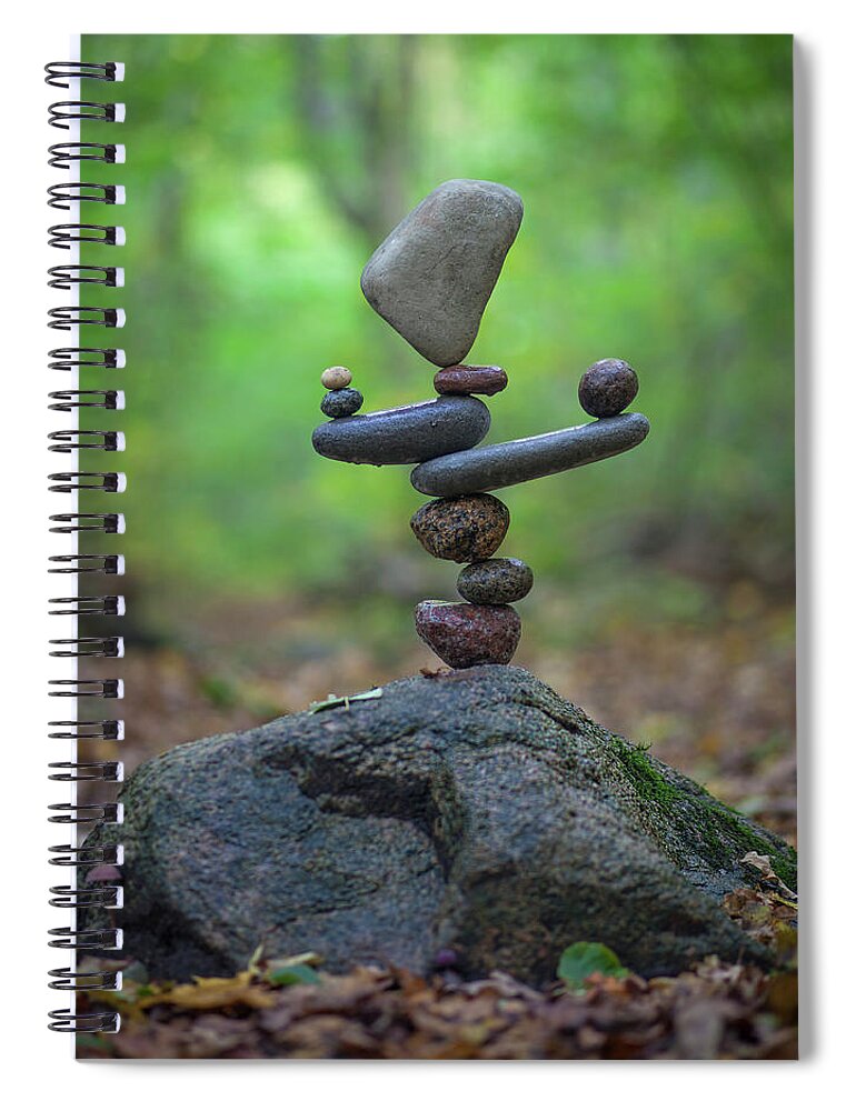 Meditation Zen Yoga Mindfulness Stones Nature Land Art Balancing Sweden Spiral Notebook featuring the sculpture Balancing art #34 by Pontus Jansson